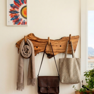 Artisanal Olive Wood Coat Rack